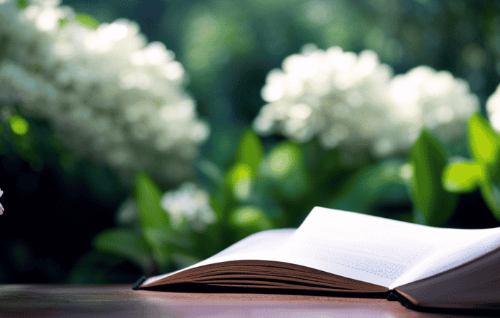 An image portraying a vibrant, lush garden where books blossom into trees, their pages merging with flourishing branches, symbolizing the harmonious blend of knowledge and spiritual enlightenment in achieving wholeness