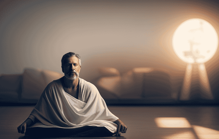 An image filled with soft morning light streaming through a serene room, revealing a meditator seated on a cushion with eyes closed, their upright posture exuding stillness and attentiveness