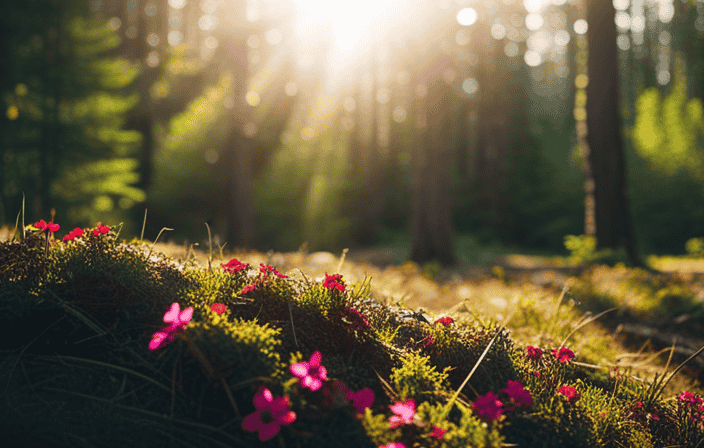 An image showcasing a serene, sun-kissed forest clearing