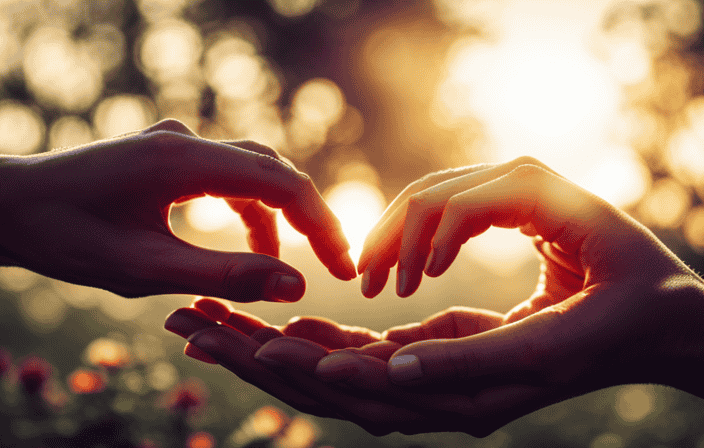 An image of two hands reaching out towards each other, illuminated by a warm, ethereal light