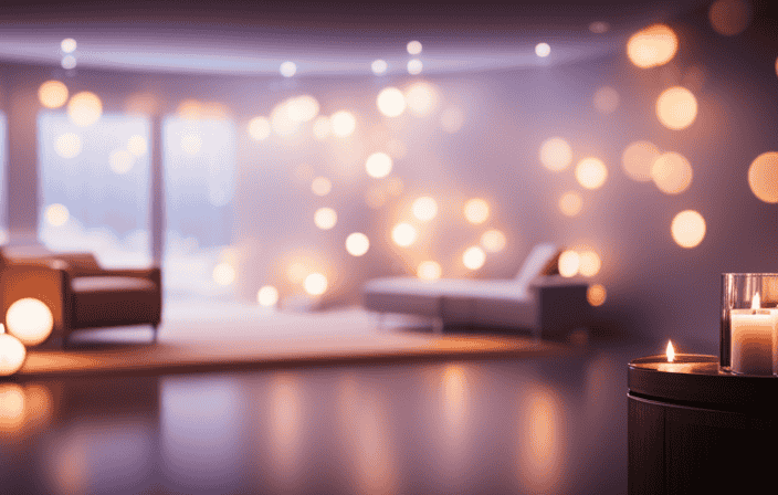 An image depicting a cozy living room transformed into a romantic dance floor, adorned with twinkling fairy lights, a couple gracefully twirling, and a DIY spa set-up in the corner, complete with scented candles and luxurious bath products