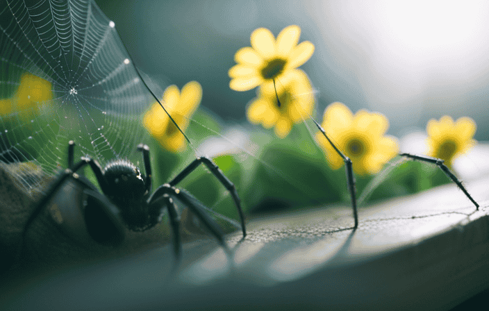 An image capturing the spiritual essence of attracting spiders, depicting a meditative space adorned with delicate spider webs, intertwining with vibrant flowers and a symphony of colors, symbolizing the harmonious union of creativity and balance