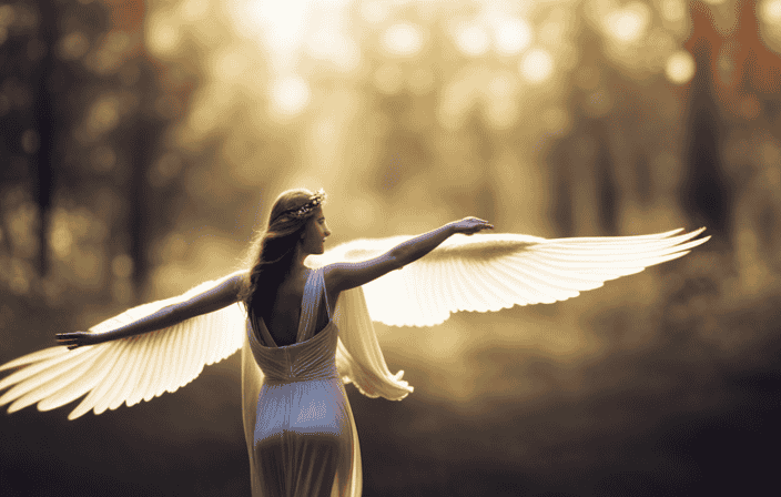 An image that captures the ethereal essence of angelic guidance: a celestial figure with outstretched wings, bathed in a soft, golden glow, gently guiding a lost soul towards a path of enlightenment