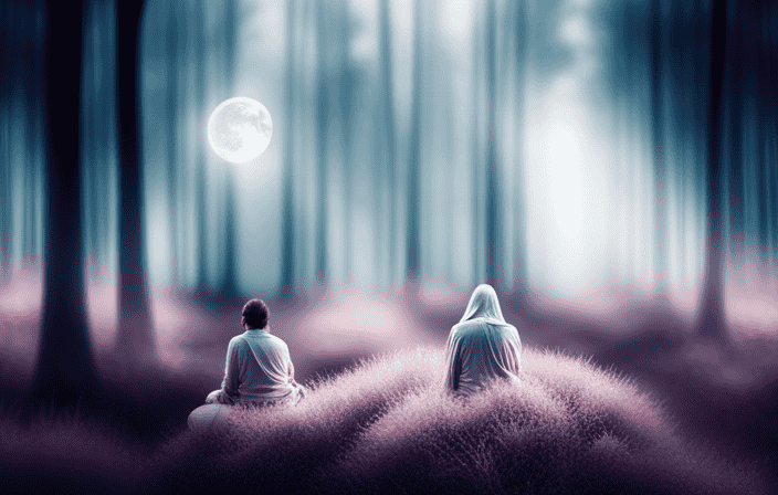 An image featuring a serene forest bathed in ethereal moonlight, where a majestic silver-hued aura surrounds a meditating figure, radiating tranquility and spiritual enlightenment