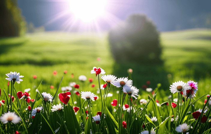 An image that depicts a serene, sunlit meadow, with vibrant wildflowers blooming abundantly