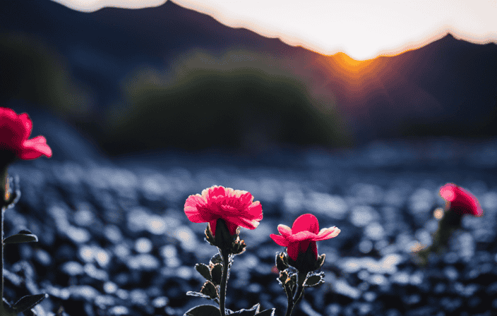 An image featuring vibrant blossoming flowers emerging from a dark, barren landscape