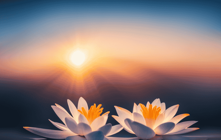 An image depicting a serene sunrise, with three prominent marks symbolizing impermanence, suffering, and non-self