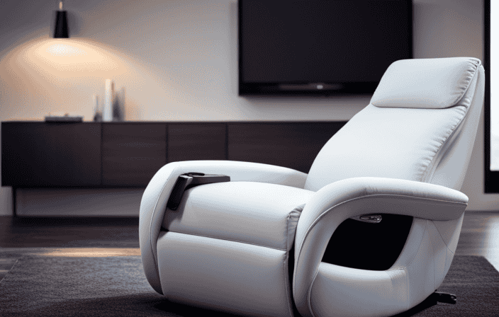 An image showcasing a sleek, modern living room with a luxurious ergonomic recliner as the centerpiece
