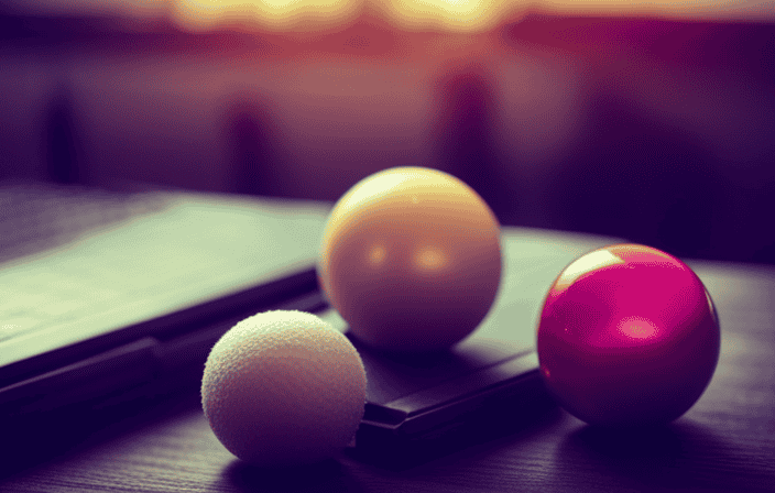 An image showcasing an array of stress balls in vibrant colors and varying textures, neatly arranged on a stylish desk with soft lighting, giving off a soothing atmosphere