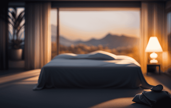 An image showcasing a serene bedroom at night, where a person lies asleep, surrounded by a faint glow