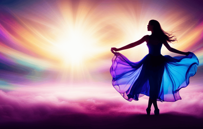 An image that captures the essence of unlocking your aura, depicting vibrant swirls of ethereal energy emanating from the silhouette of a person, merging hues of gold, purple, and turquoise in a mesmerizing dance of light
