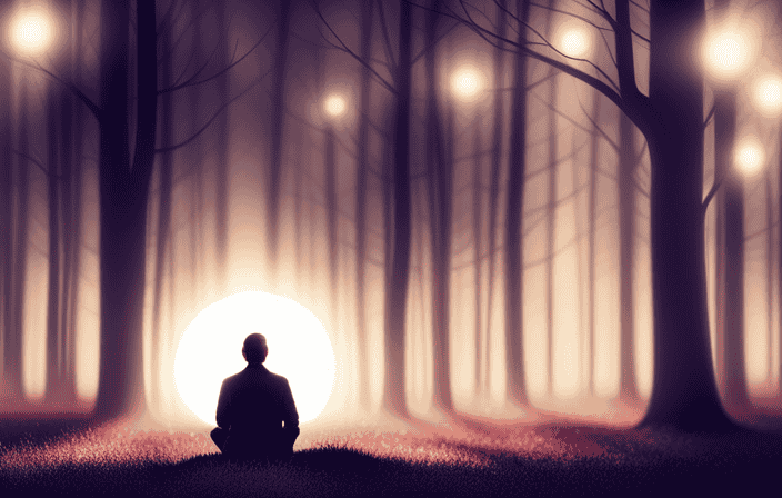 An image depicting a tranquil, moonlit forest with a solitary figure meditating under a luminous tree