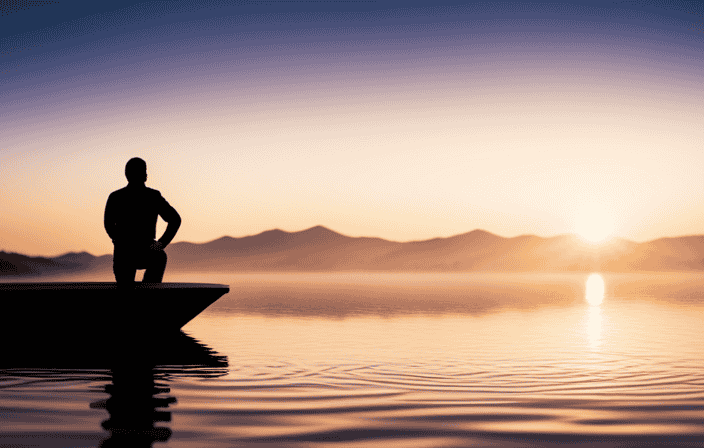 An image showcasing a serene, idyllic landscape enveloped in soothing hues of golden sunlight, where a solitary figure stands at the edge of a shimmering lake, basking in the transformative energy of a spiritual retreat