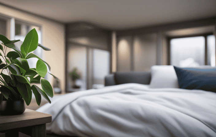 An image featuring a serene bedroom with soft, natural lighting, a cozy corner filled with plants, a self-help bookshelf, and a support group meeting online, all surrounded by a comforting color palette