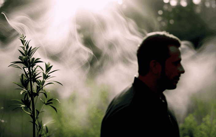 An image showcasing a person standing in a serene garden, surrounded by ethereal wisps of fragrant smoke gently enveloping their senses, symbolizing the inexplicable yet profound connection between phantom smells and spiritual realms