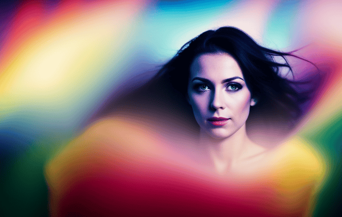An image of a person surrounded by vibrant hues of energy, each color representing a unique aspect of their aura