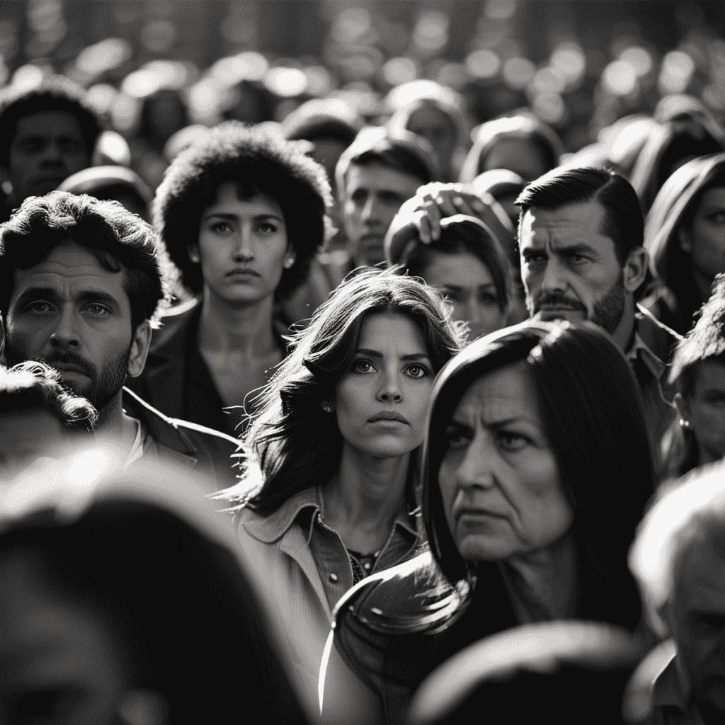 An image that conveys the feeling of being alone in a crowd, with everyone's faces twisted into sneers and frowns, all directed at you