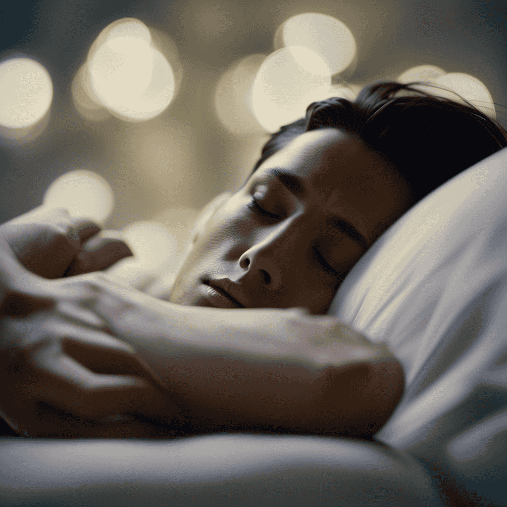 An image of a person sleeping peacefully, with a translucent hand reaching out to caress their cheek