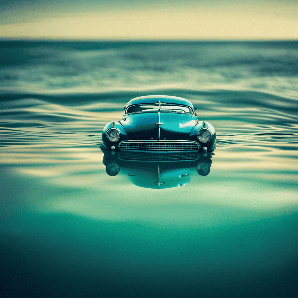 An image of a car submerged in a tranquil, azure ocean