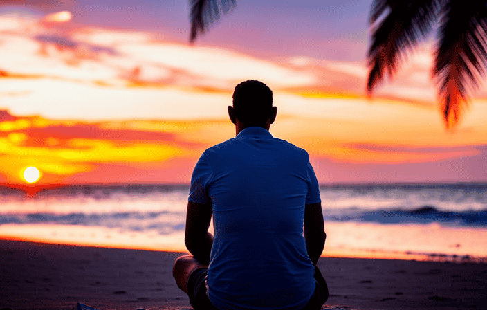 An image capturing the serene essence of Miami's Effortless Tm, with a lush tropical beach backdrop, a tranquil meditating figure surrounded by vibrant hues of sunset, and gentle waves lapping at the shore