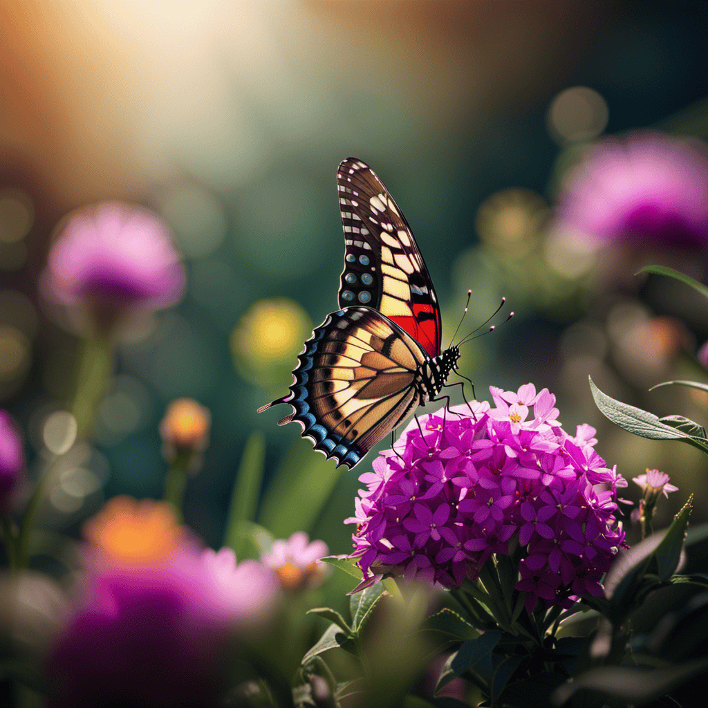 An image of a vibrant butterfly emerging from a cracked, desolate cocoon, surrounded by lush, blooming flowers