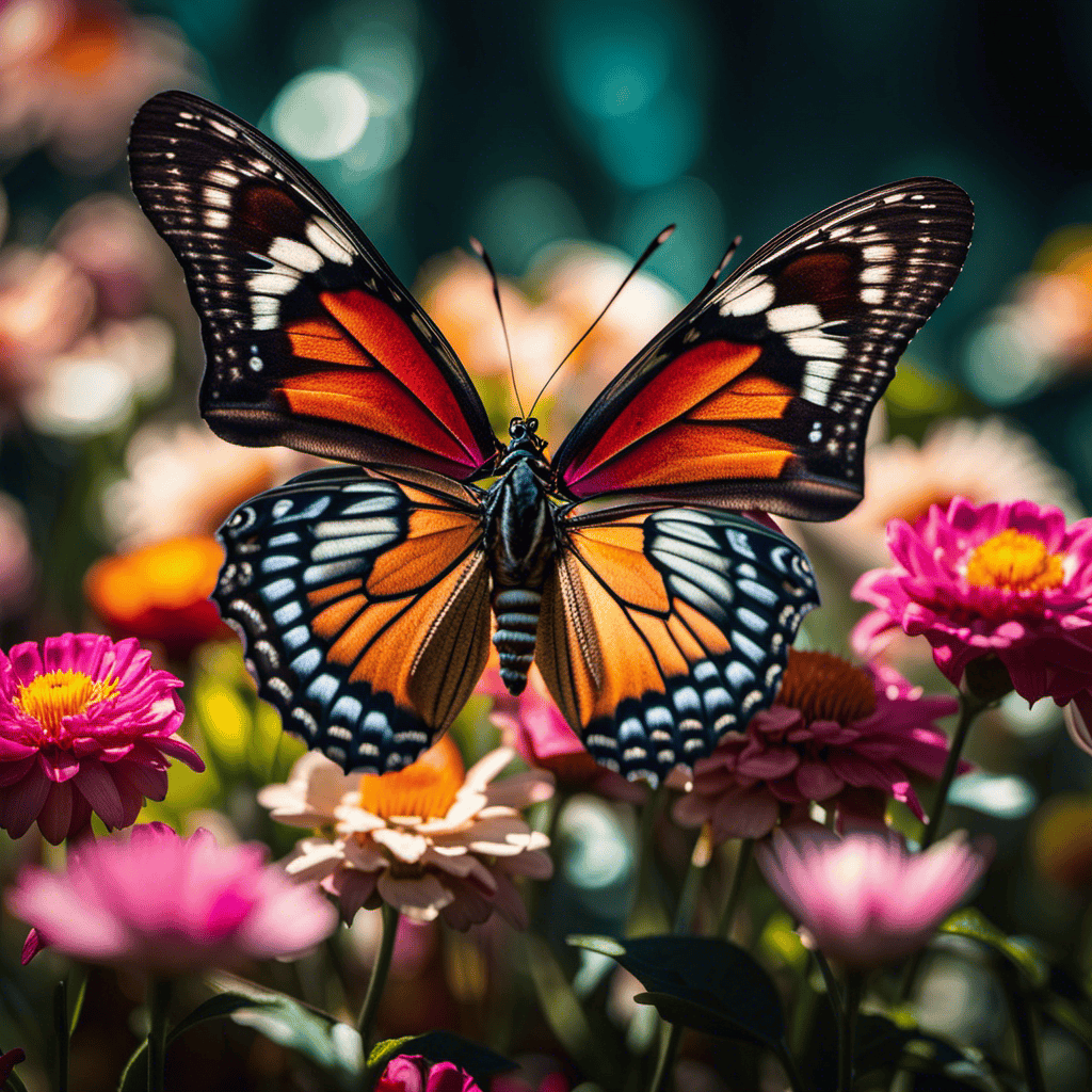 An image of a fragile butterfly emerging from a cocoon, its delicate wings spread wide, surrounded by a kaleidoscope of vibrant flowers