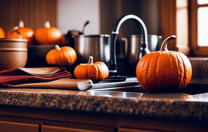 An image that showcases a kitchen transformed for fall, with rich, earthy tones