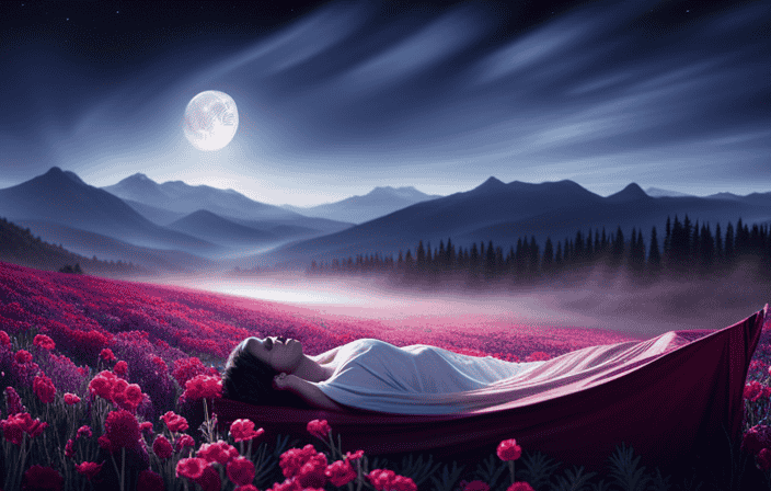 An image that portrays a serene, moonlit landscape with a person lying peacefully amidst a bed of colorful flowers, surrounded by gently falling stars, symbolizing the deep spiritual connection one experiences while falling into a peaceful slumber