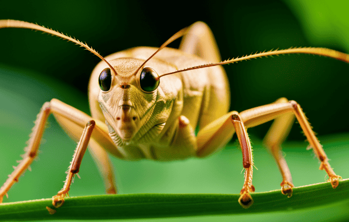 An image capturing a vibrant grasshopper perched on a lush green leaf, symbolizing resilience and adaptability