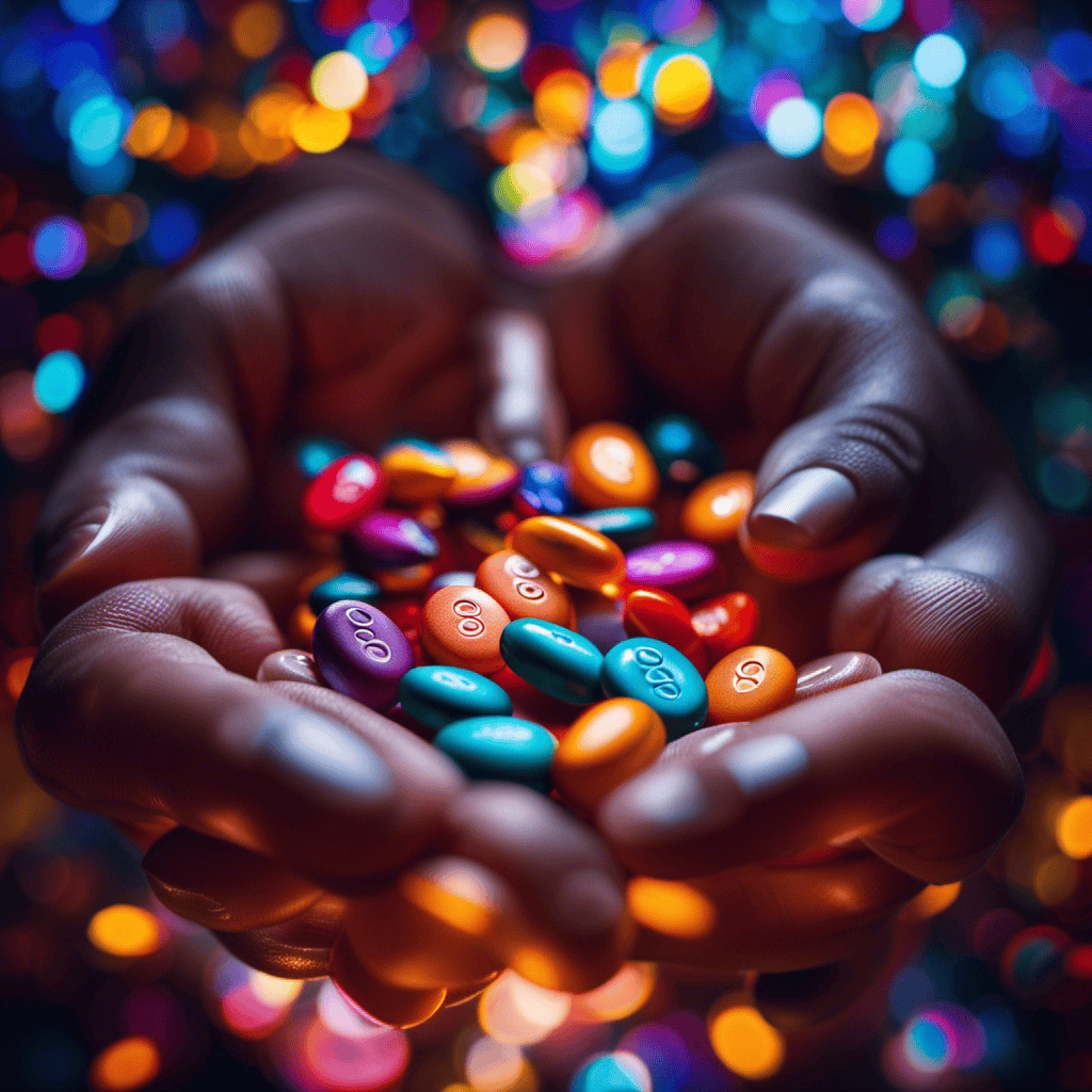 An image depicting a person holding a vibrant pill, their eyes wide open in wonder