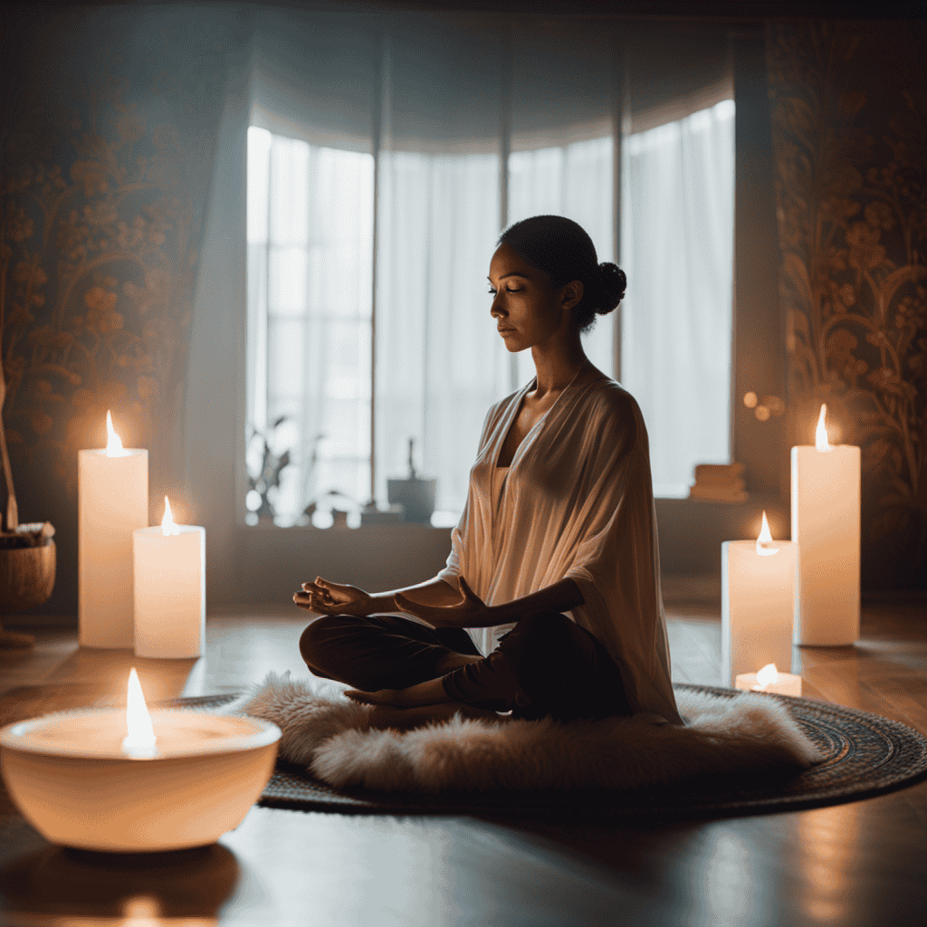 An image showcasing a serene meditation space, bathed in soft natural light