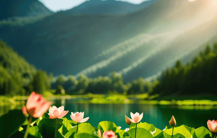 An image depicting a serene meditation retreat nestled amidst lush green mountains