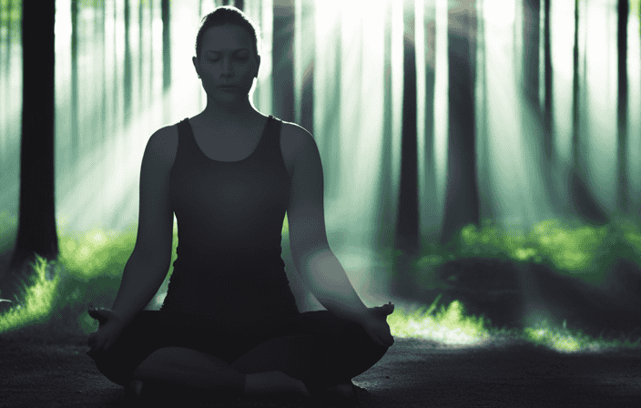 An image featuring a serene individual meditating in a lush, ethereal forest