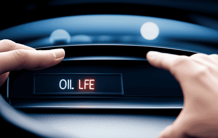 An image showcasing a Saturn Aura's dashboard with a highlighted "Oil Life" indicator, while a person's hand presses a specific combination of buttons to reset it, emphasizing the simplicity of this trick