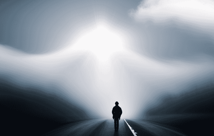 An image depicting a solitary figure standing at a crossroads, surrounded by dense fog