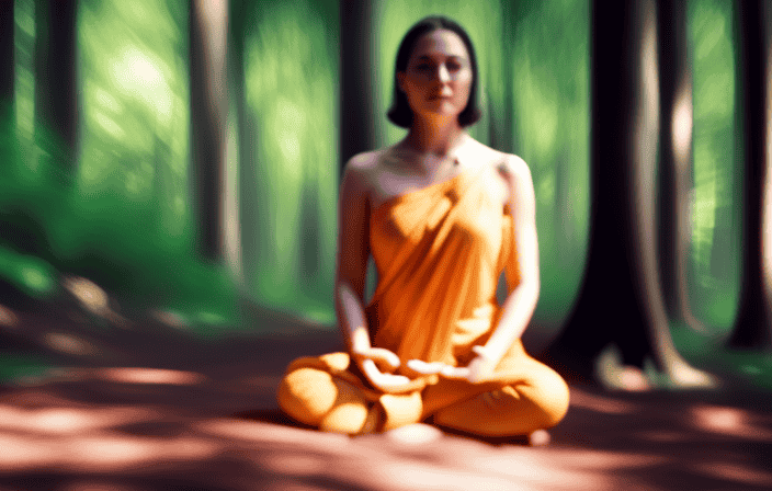 An image that captures the essence of inner divinity through Samarpan Meditation, depicting a serene, sunlit forest clearing with a person in deep meditation, radiating tranquility and surrender