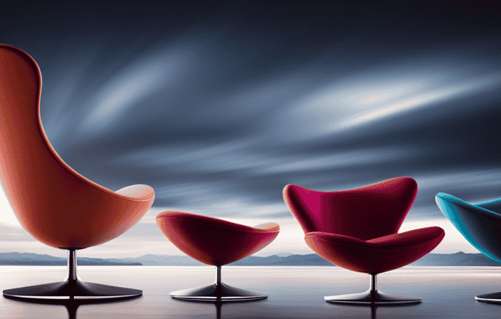 An image showcasing a vibrant array of saucer chairs in various sizes, colors, and patterns
