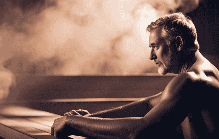 An image showcasing a person peacefully sitting in a sauna, surrounded by warm steam