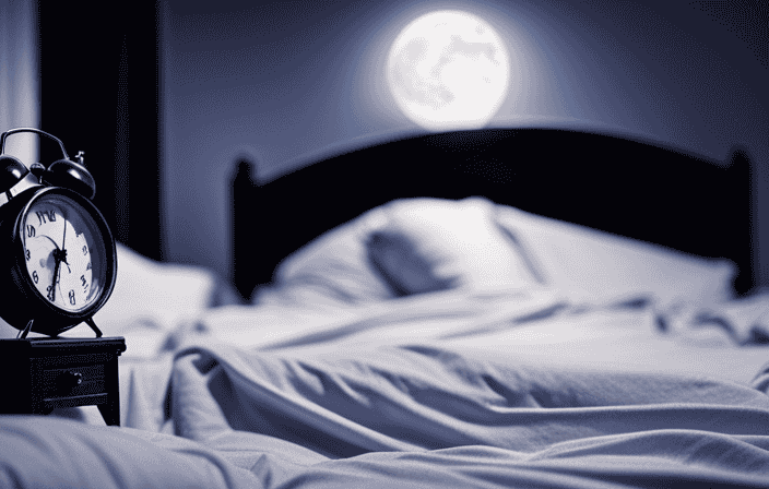 An image of a moonlit bedroom, with a disheveled bed and a shattered alarm clock on the floor