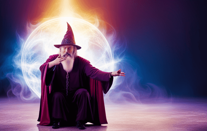 An image of a wizard casting a spell, surrounded by vibrant, swirling auras in various hues