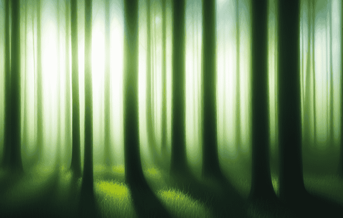 A captivating image of a lush, serene forest enveloped in a radiant, vibrant green aura