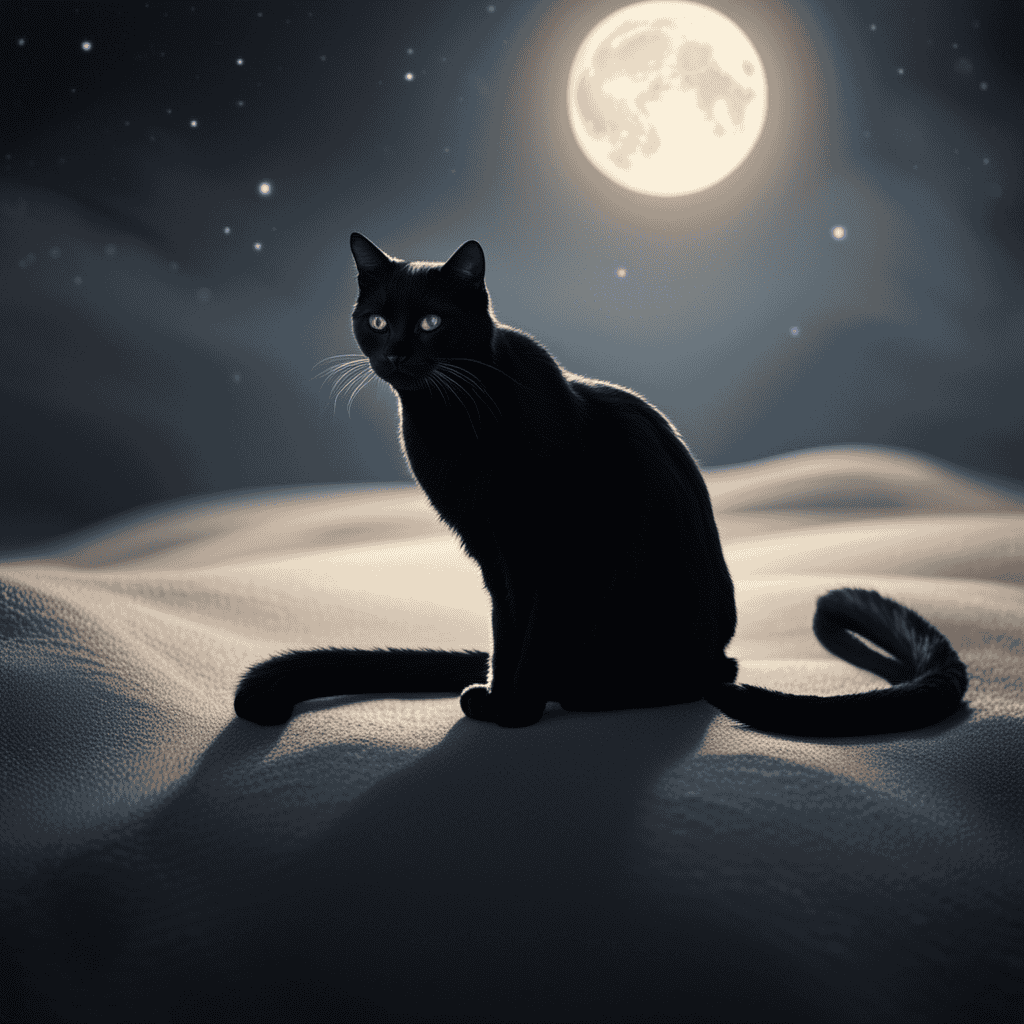 An image featuring a majestic black cat, gracefully entwined with a sinuous white snake, as they elegantly glide across the ethereal moonlit landscape, invoking the enigmatic symbolism of feline and reptile in dreams