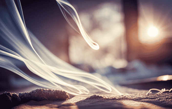An image capturing the enigmatic allure of incense smoke - wisps of ethereal tendrils gracefully swirling upward, weaving through diffused sunlight, as they carry ancient secrets and transcendental energies into the mystical realm