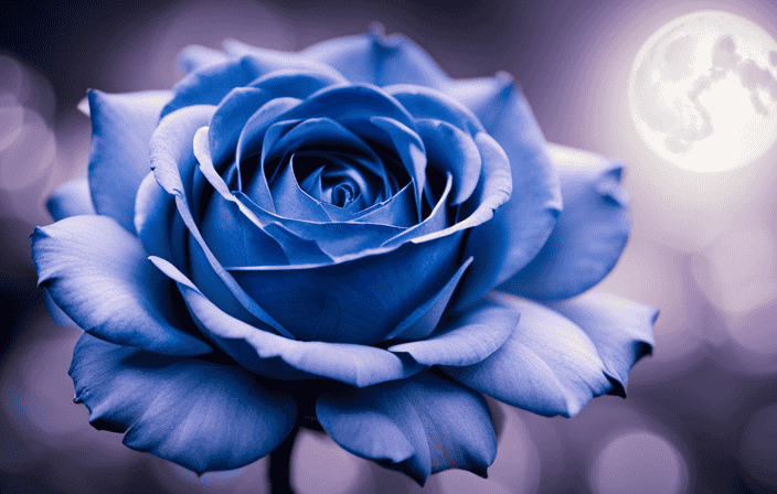 An image capturing the ethereal allure of blue roses amidst a moonlit garden