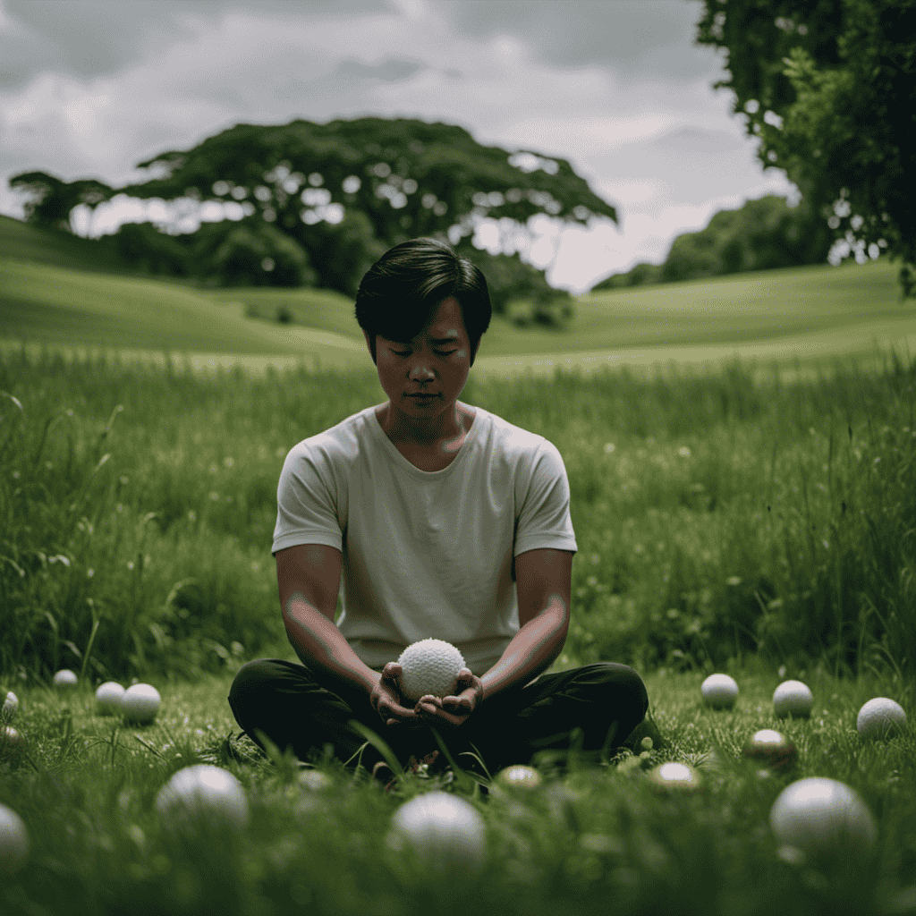 An image showcasing serene surroundings, with an individual seated cross-legged on a lush grassy knoll, gently cradling two smooth Asian balls in their hands, radiating a sense of tranquility and inner peace
