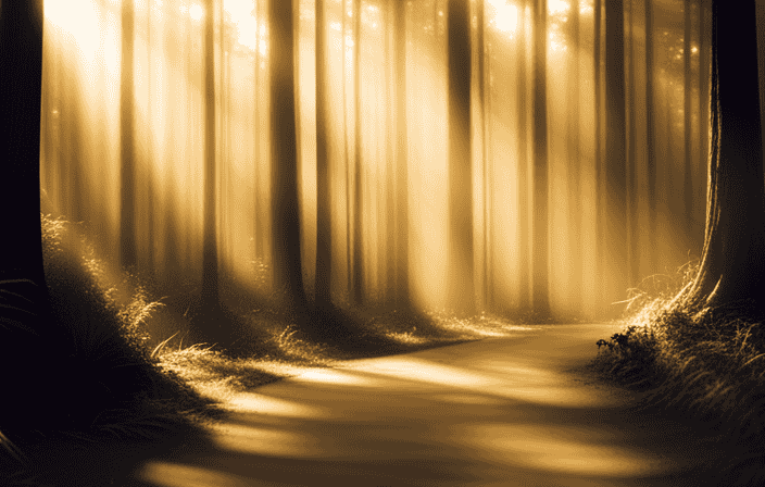 An image that depicts a serene, ethereal forest bathed in a soft golden light