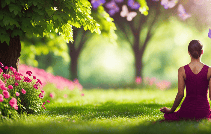 An image depicting a serene, lush garden where a solitary figure bathed in sunlight meditates under a majestic tree, surrounded by vibrant flowers and butterflies, symbolizing the path to spiritual growth and inner wisdom