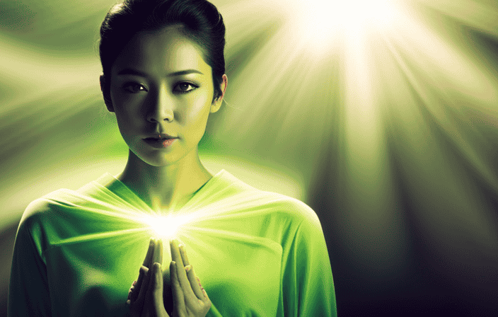 An image showcasing a person with a vibrant lime green aura radiating from their body, illuminating their surroundings