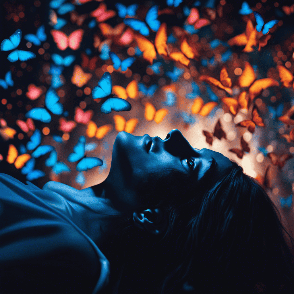 An image that portrays a sleeping silhouette immersed in a vibrant dreamscape, where ethereal butterflies symbolize desires, while lurking shadows represent fears, evoking a profound exploration of the power of dreams