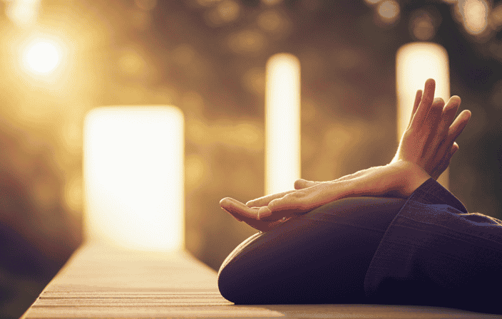 An image that portrays a person meditating in a serene natural setting, bathed in golden sunlight, with their hands raised towards the sky, embracing a sense of profound gratitude and divine connection